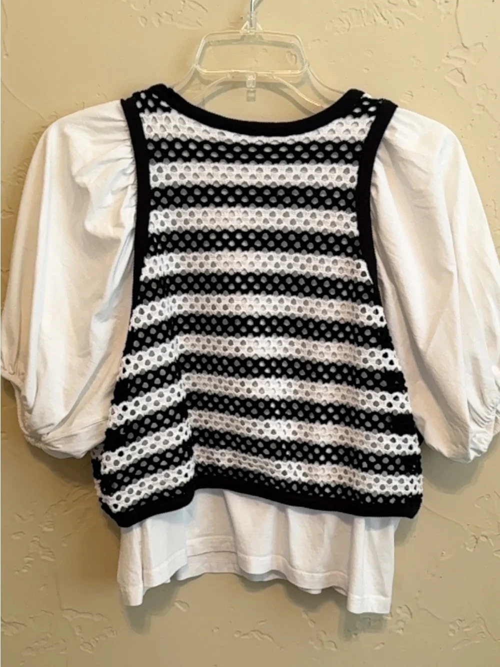 Zara Black and White Striped Crochet Layered Blouse